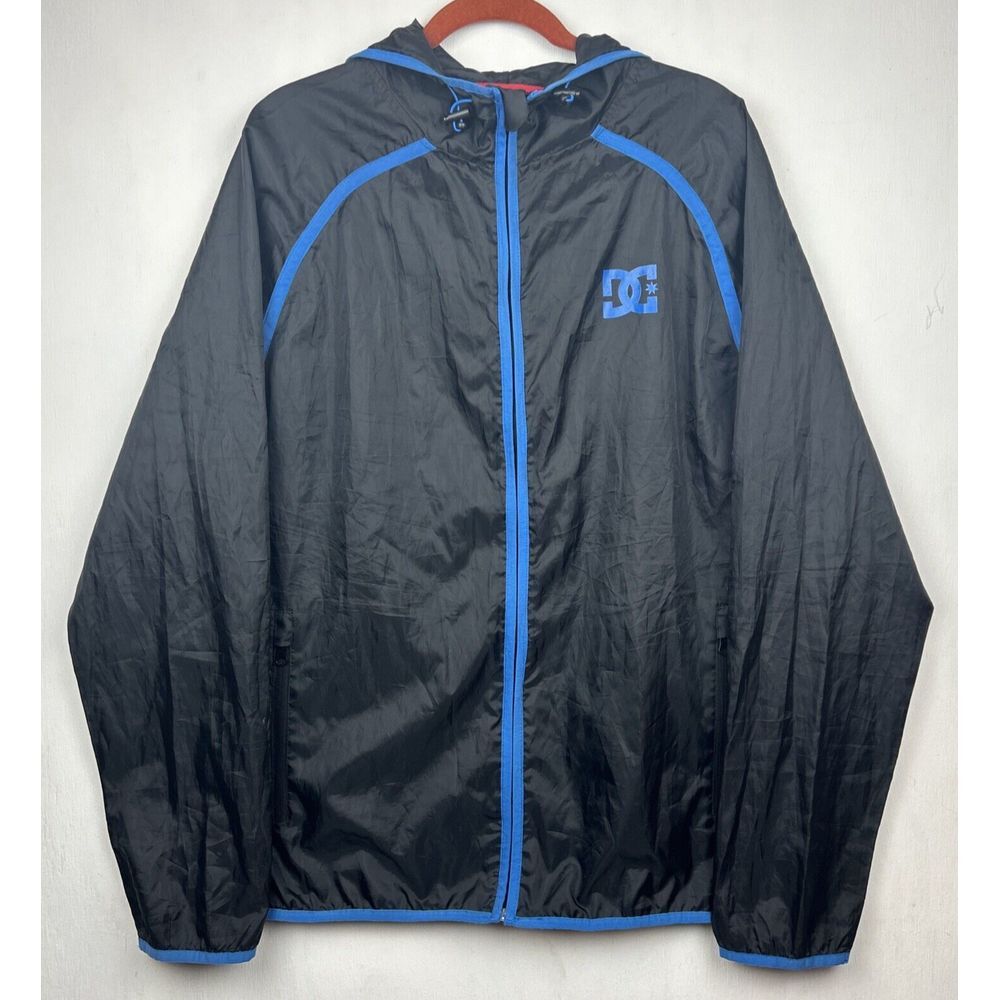 Vintage Dc‎ Mens XL Black And Blue Full Zip Wind Breaker